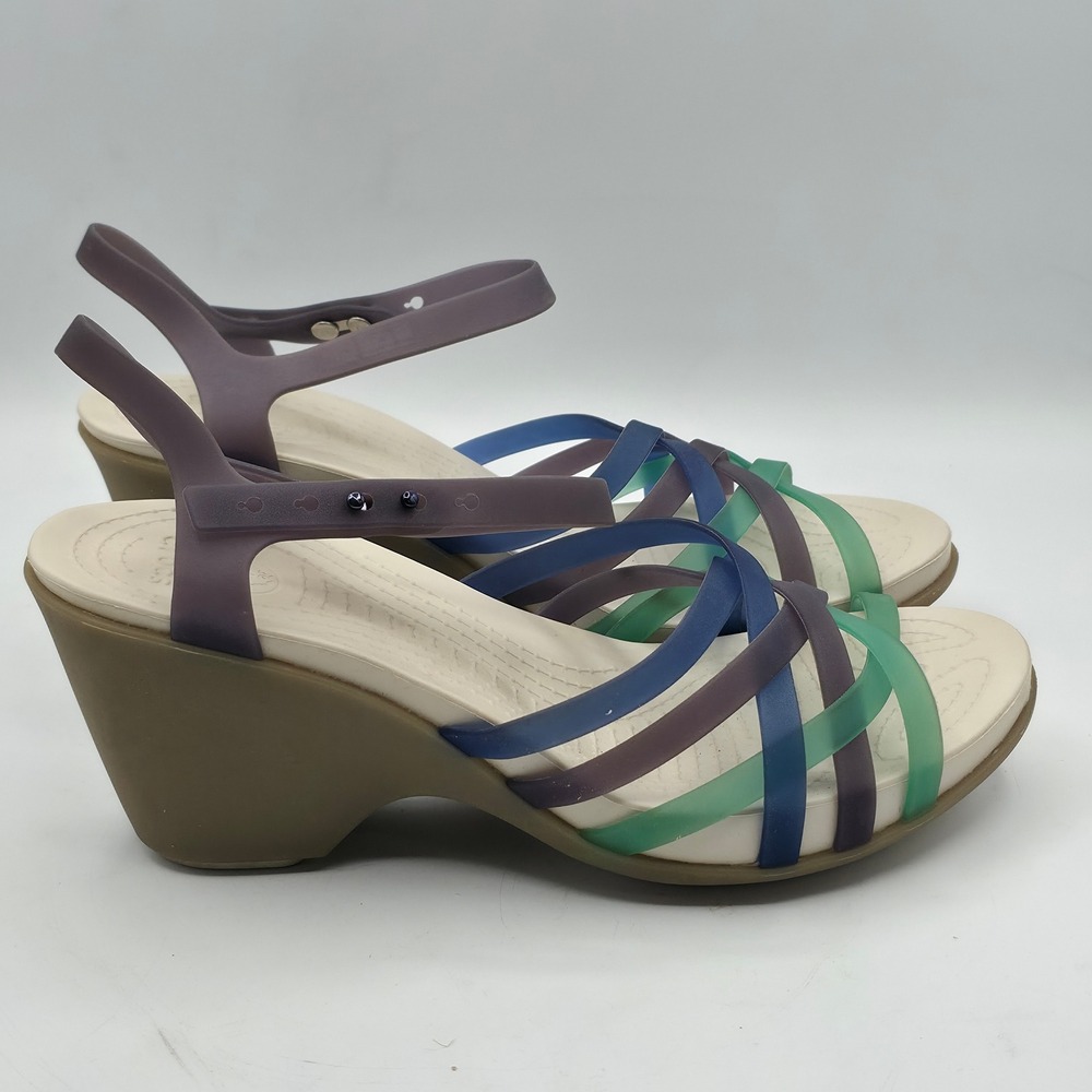 Crocs Isabella Strappy Wedge Sandal Women 9 Multi Color Huarache Lightweight 3in